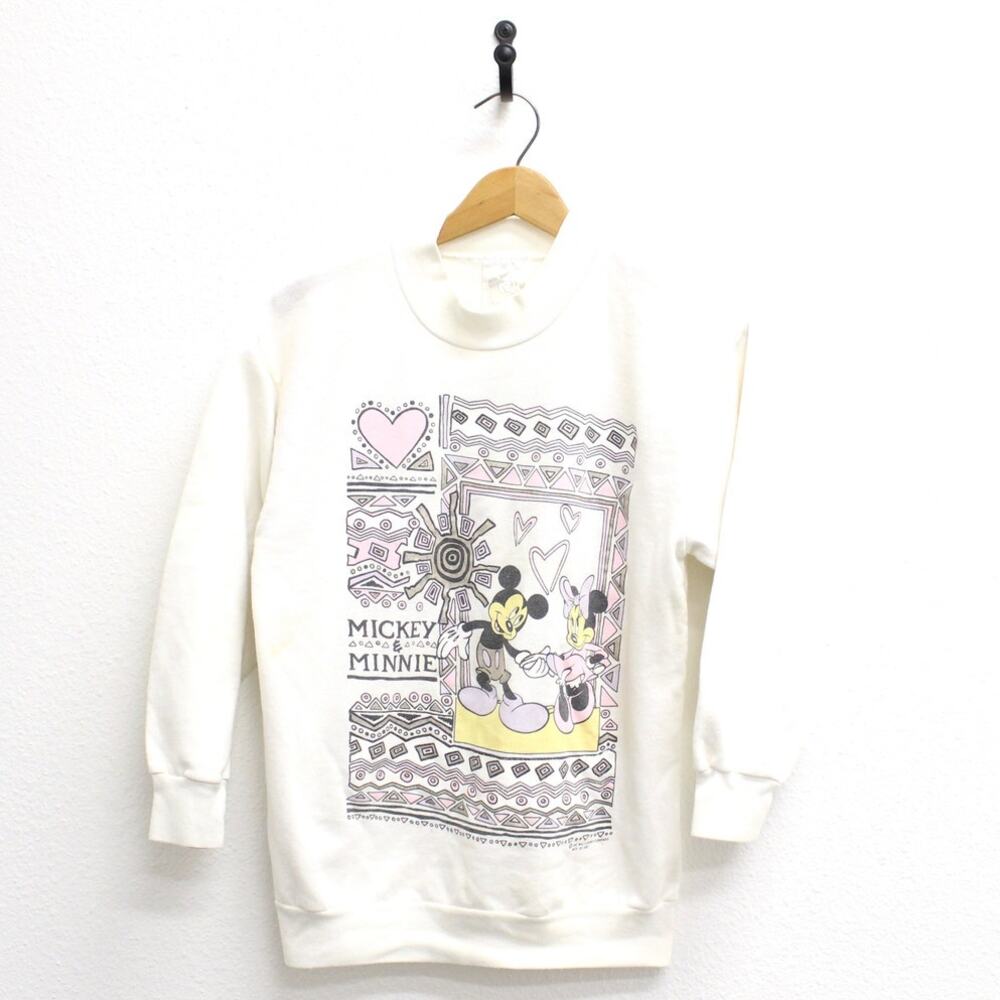 Vintage 90s Disney Mickey Minnie Mouse White Sweatshirt Men’s Small